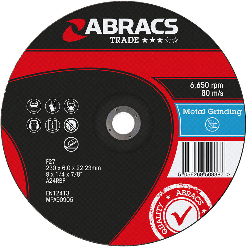 Abracs Proflex Metal Grinding Discs with DPC Centre 230x6x22mm