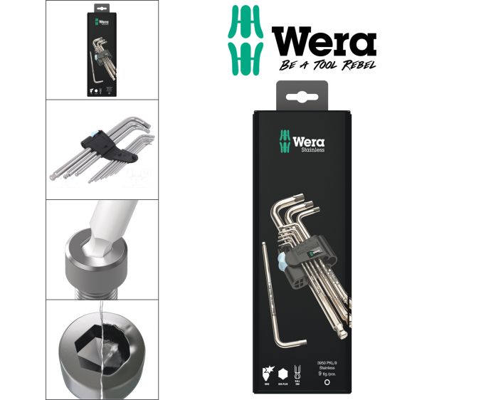 Wera 3950/9Hex-Plus Stainless 1 SB L-Key Set 9 piece