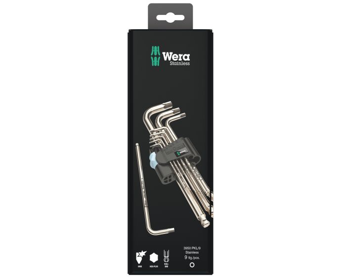 Wera 3950/9Hex-Plus Stainless 1 SB L-Key Set 9 piece