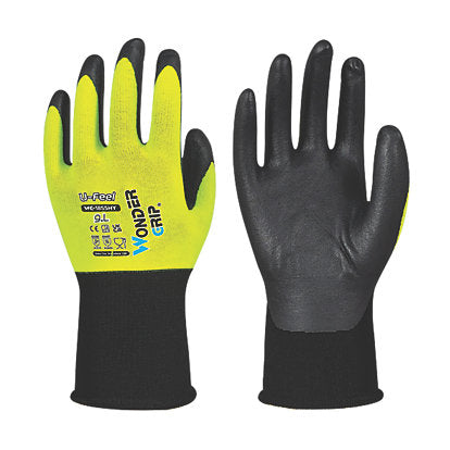 WONDER GRIP WG-1855HY U_Feel Protective Work Gloves Hi-vis Yellow/Black