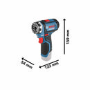 Bosch 12V cordless drill with dimensions labeled on a white background