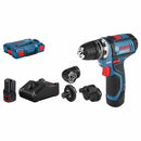 Bosch cordless drill with accessories on a white background
