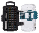 Makita drill bit set with clear plastic case on a white background
