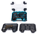 Tool kit with various tools and attachments on a white background