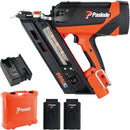 Paslode nail gun with accessories on a white background
