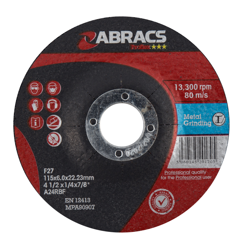 Abracs Proflex Metal Grinding Discs with DPC Centre 125mm x 6mm