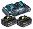 Makita DC18RD Twin Rapid Charger + 2x BL1850B 18V 5.0Ah Li-Ion Batteries