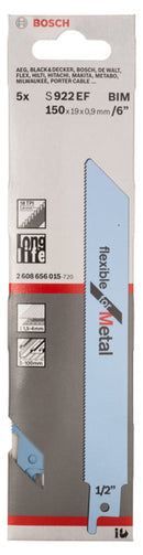 Bosch S922EF Reciprocating Saw Blades for Metal – Pack of 5 | 2608656015