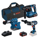 Bosch 0615A5008A 18V 3-Piece Cordless Kit — Combi Drill, SDS-Plus Hammer Drill & Dust Extractor (2x 4.0Ah)