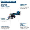 Bosch GWS 18V-8 Professional 125mm Angle Grinder – KickBack Control, Body Only (06019N9000)